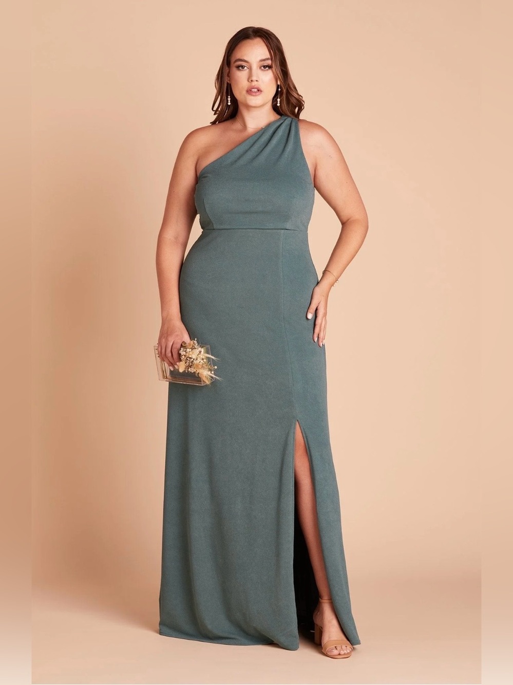 NWT Birdy Grey Kira size 2X curve sea glass green one shoulder bridesmaid dress
